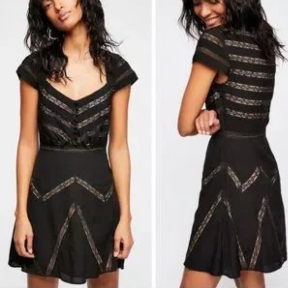 Vintage Free People Elle Lace Black Mini Dress NWT